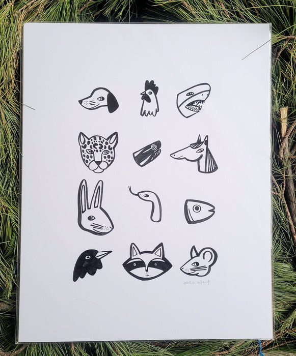 Sassy Animal Heads Print by Katie Eberts Illustration