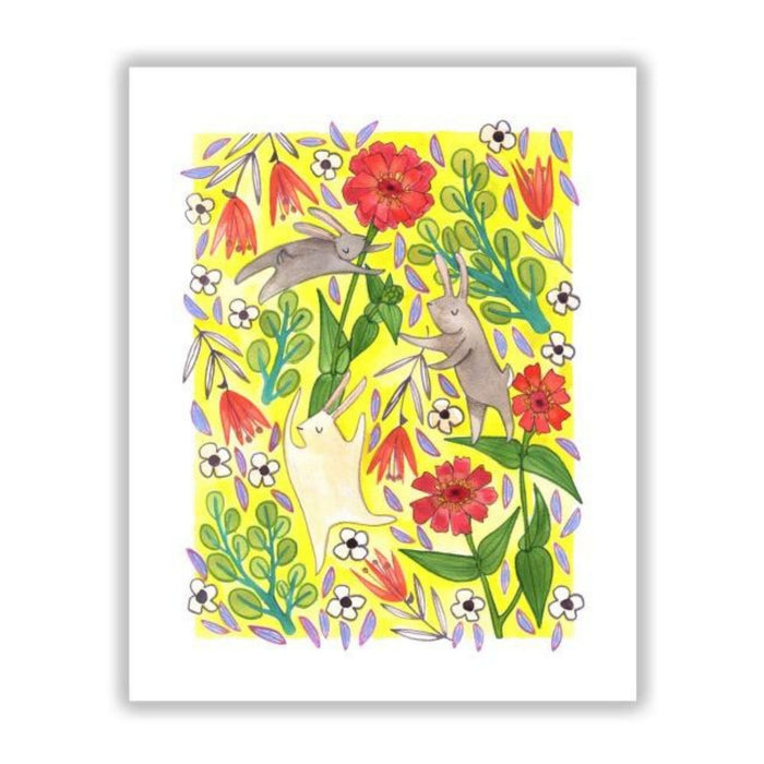 Dancing Bunnies on Yellow 8x10 Print by Katie Eberts Illustration
