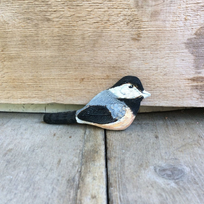 Hand Carved Wood Bird Magnets by Tom Harrison-Chickadee