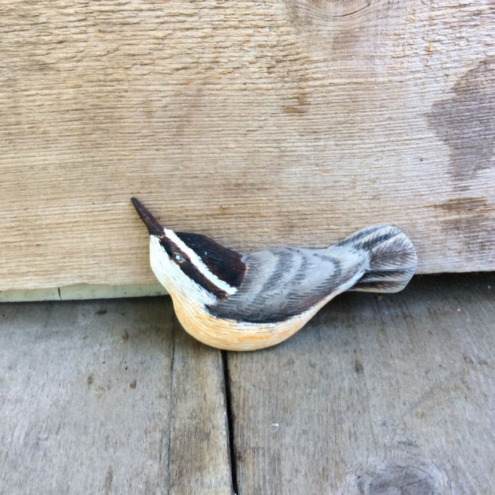 Hand Carved Wood Bird Magnets by Tom Harrison-Nuthatch