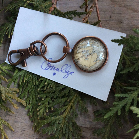 Les Cheneaux Map Key Fob by Gigi Mallory-Aged copper hardware