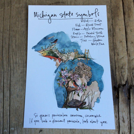 Michigan Symbols Postcard by Katie Eberts Illustration