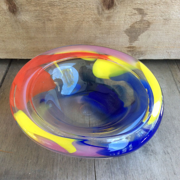 Multi-colored glass bowl by Windblown Glass (Rick Shapero)