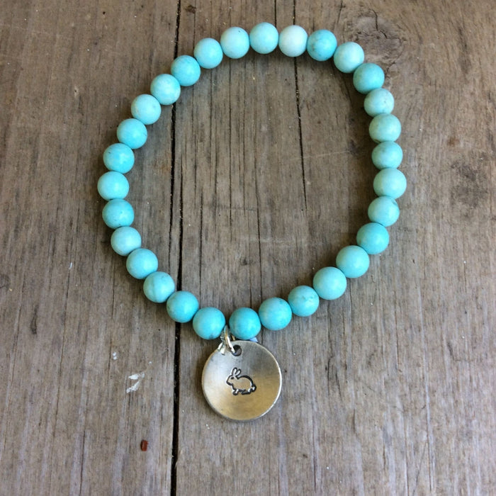 Semi- Precious Stone Bracelet with Hand Stamped Charms by MMK Designs-Bunny Howlit