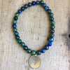 Semi- Precious Stone Bracelet with Hand Stamped Charms by MMK Designs-Chrysocolla Cactus