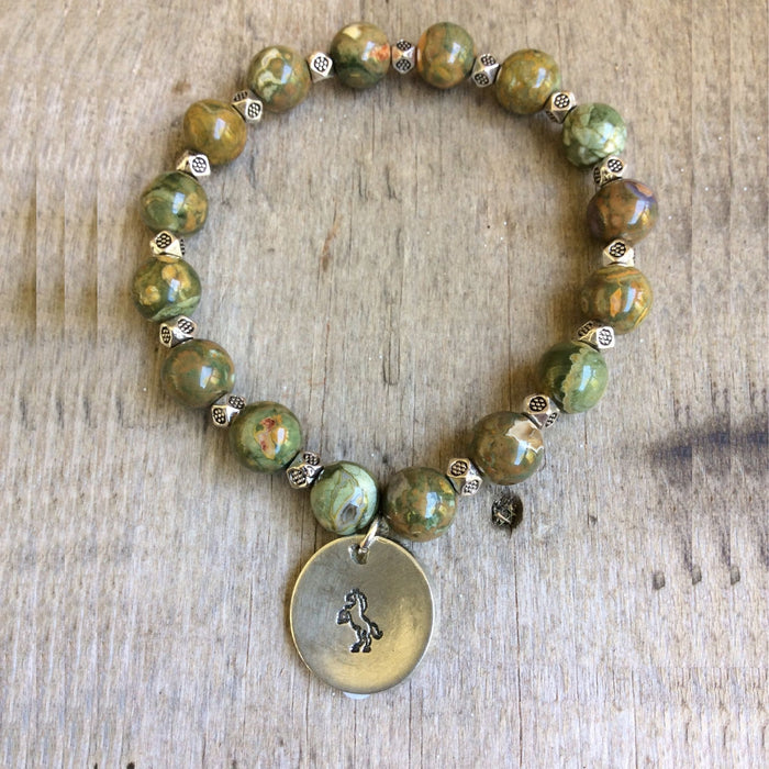 Semi- Precious Stone Bracelet with Hand Stamped Charms by MMK Designs-Horse Unknown