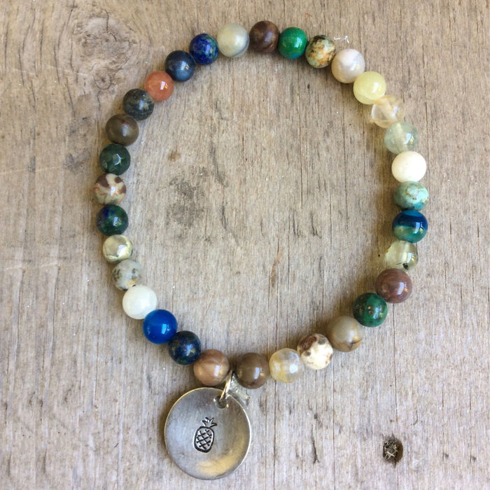 Semi- Precious Stone Bracelet with Hand Stamped Charms by MMK Designs-Pineapple Assorted