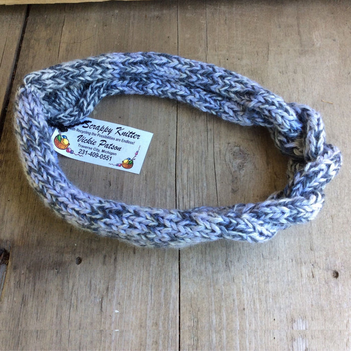 Twisted Headband by The Scrappy Knitter-Grey and White Blended