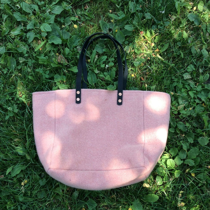 Upcycled Wool Totes with Leather Handles-PinkWithBlackHandle