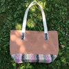 Upcycled Wool Totes with Leather Handles-Pink with White Cloth Handles