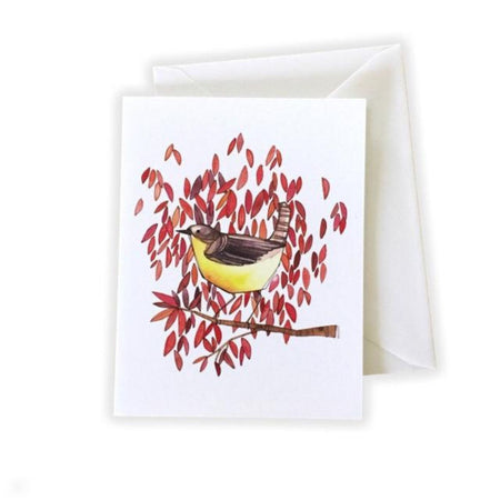 Wren in Red Leaves Card by Katie Eberts Illustration