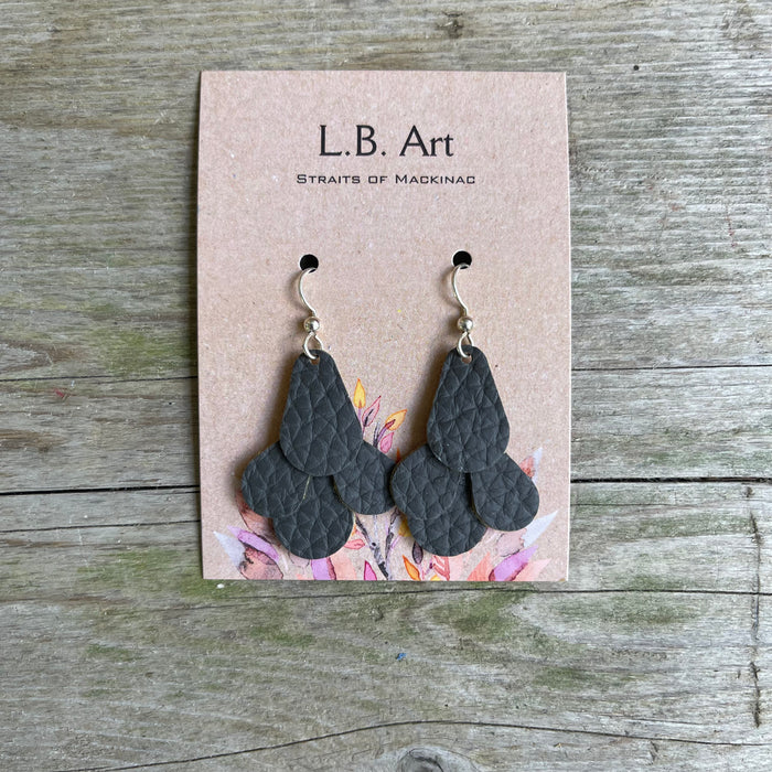 Black Leather Drop Earrings by L.B. Art