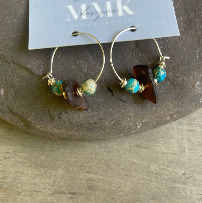 Beaded Beach Glass Hoop Earrings by MMK Designs