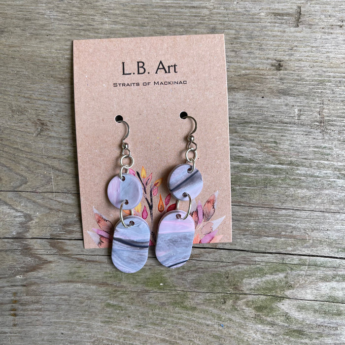 Pink and Grey Circle and Oval Earrings by L.B. Art